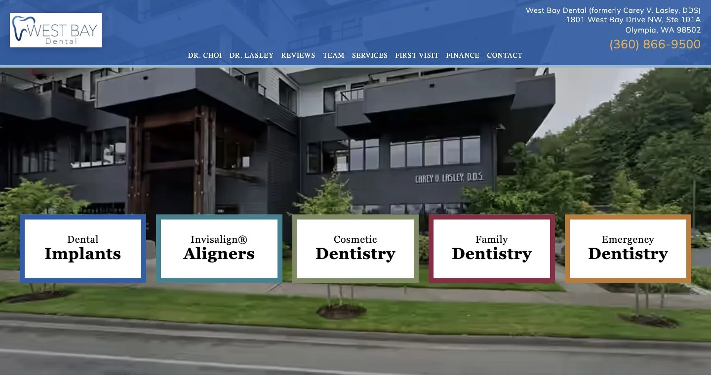 West Bay Dental homepage preview featuring its Olympia office
